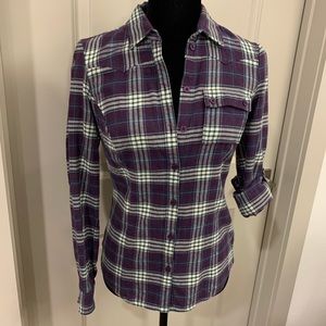 Purple Plaid Flannel Button Down Top